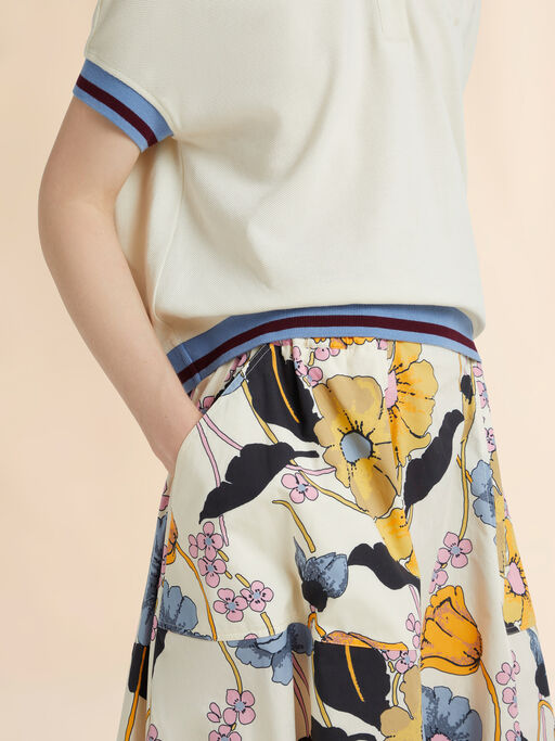 Cream poplin elasticated midi skirt with Melodia print - Skirts
