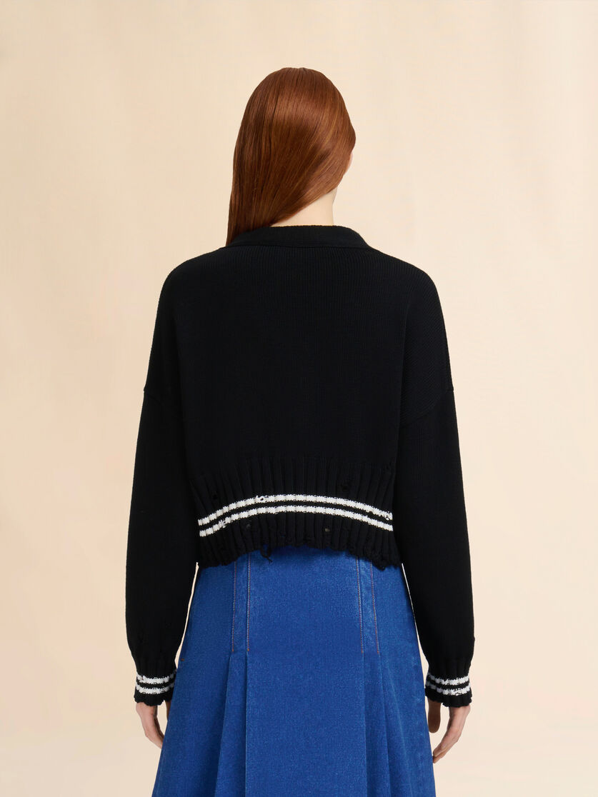 Black dishevelled cotton cardigan - Pullovers - Image 3