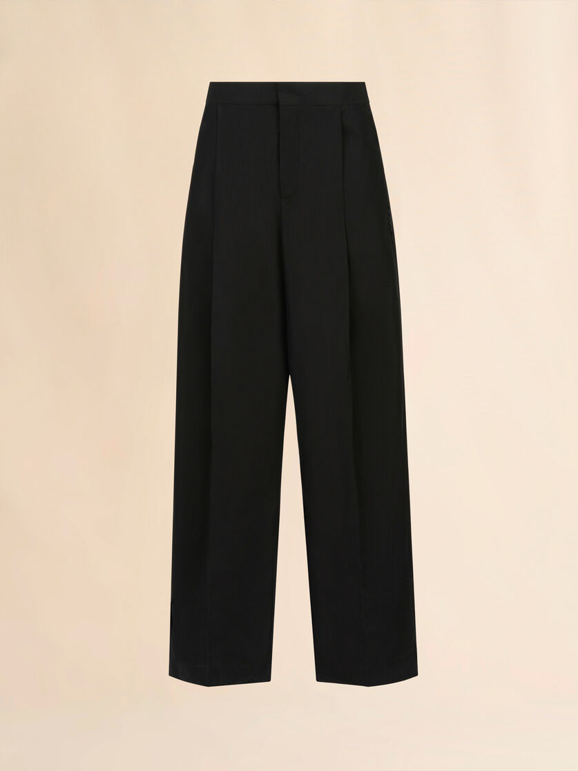 Pantaloni in popeline nero con maxi pieghe - Pantaloni - Image 1