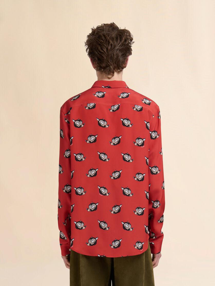 Orange viscose shirt with Wolves print - Shirts - Image 3