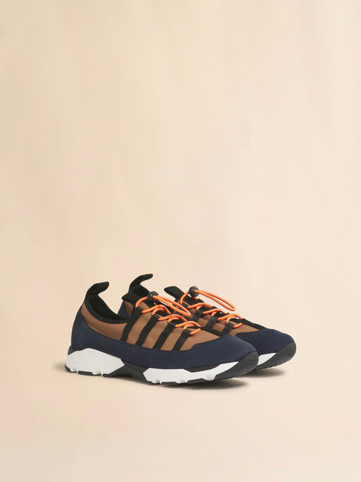 Light brown and blue lycra lace-up Running Sneaker - Sneakers