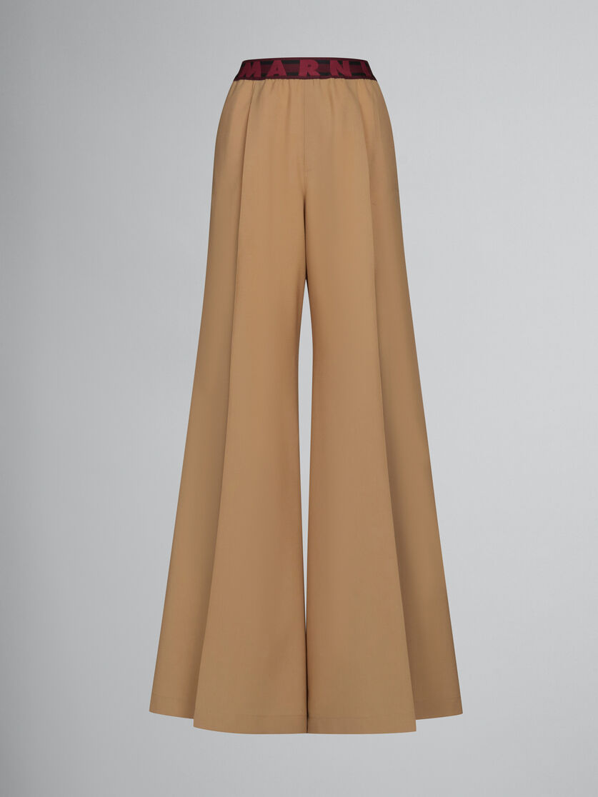 Beige flared wool trousers with logo waist - Pants - Image 1