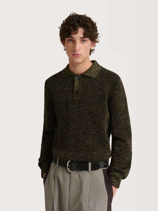 Black wool polo jumper with lurex detailing - Shirts