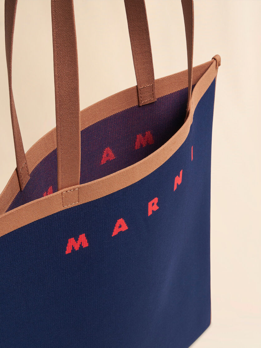 TRUNK SOFT in blue and brown knit fabric - Shopping Bags - Image 3
