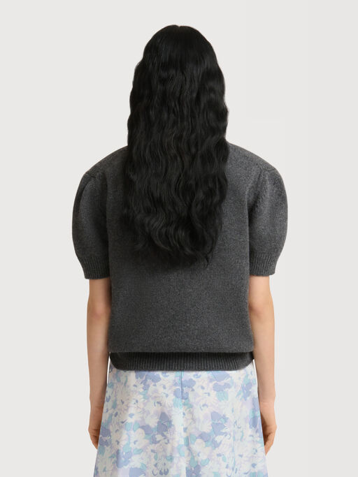 Grey wool-cashmere jumper with embroidered flowers - Pullovers