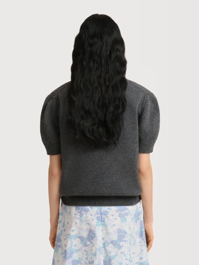 Grey wool-cashmere jumper with embroidered flowers, Image 4