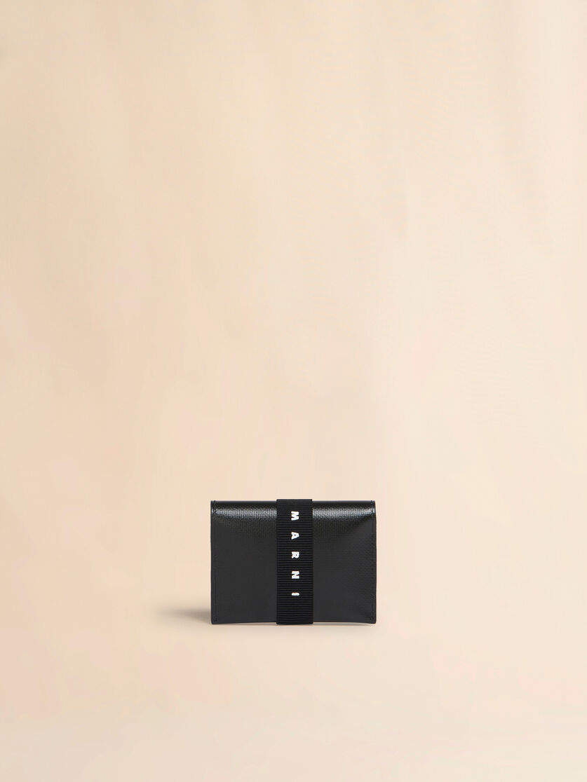 Black bifold cardholder with logo strap - Wallets - Image 1