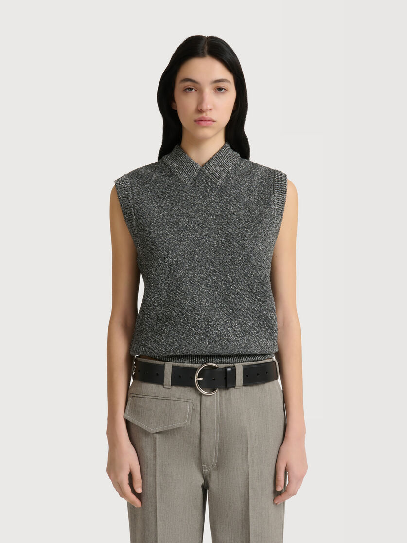 Grey wool vest with lurex detailing, Image 2