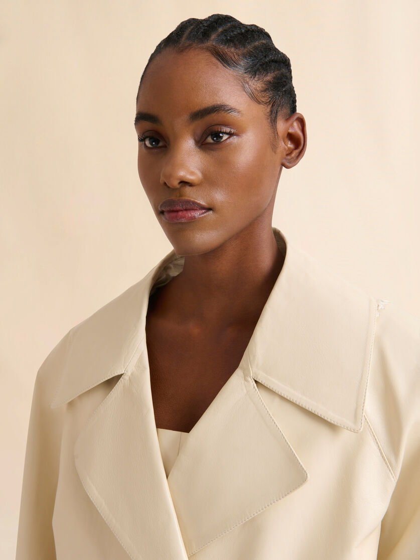 Cream leather oversized jacket - Jackets - Image 4