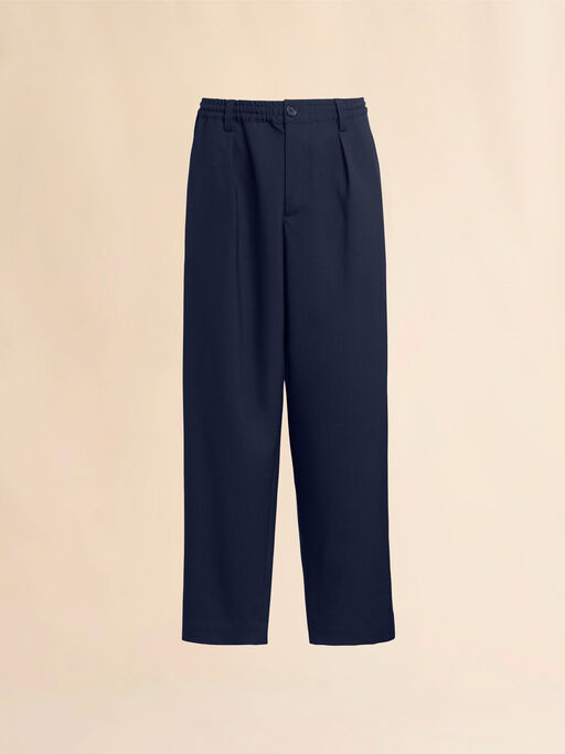 Cropped trousers in cool wool with drawstring at the waist - Pants