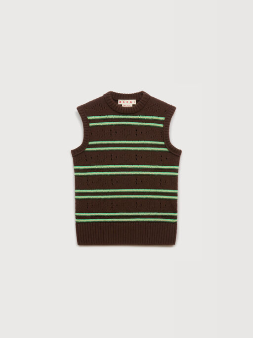 Brown cashmere vest with openwork knit - Pullovers