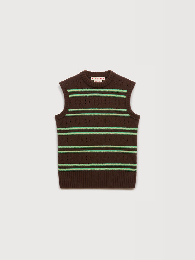 Brown cashmere vest with openwork knit - Pullovers