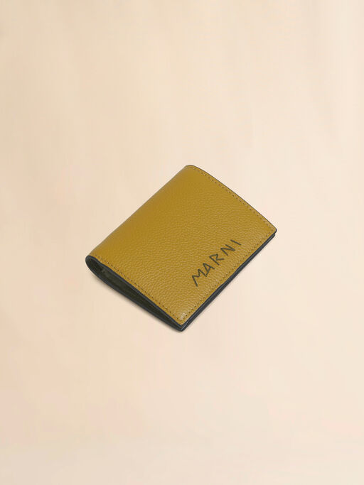 Mustard leather bifold wallet with Marni Mending embroidery - Wallets
