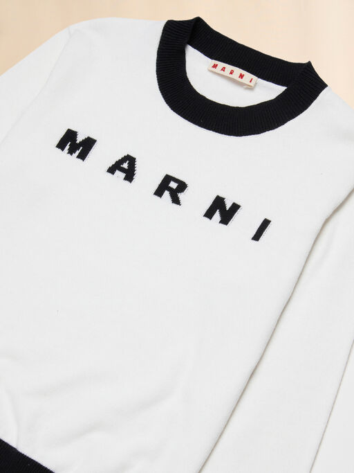 Felpa in cotone bianco con maxi logo Marni - Maglieria
