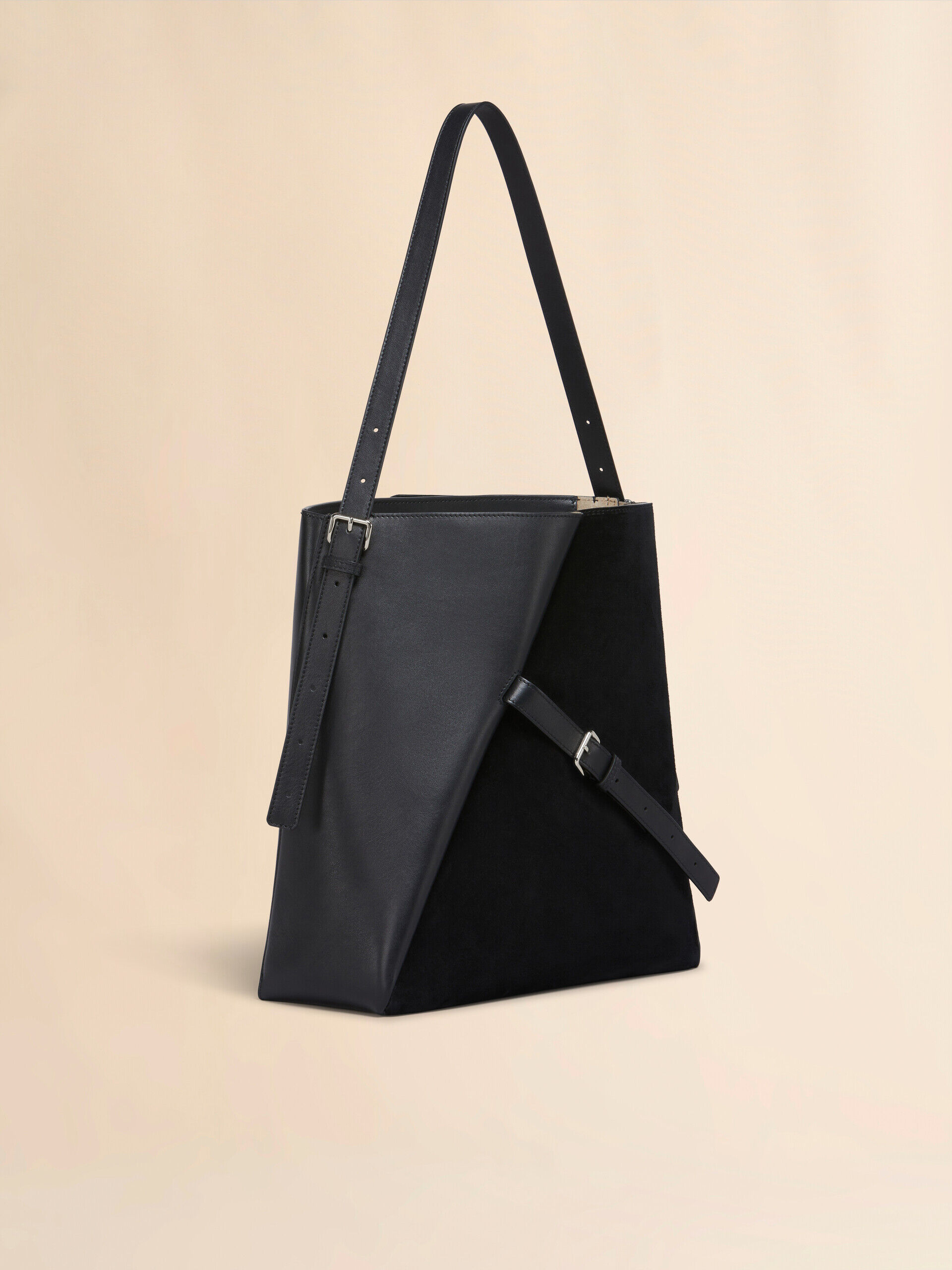 ブラック レザー＆スエード製 Reverse ホーボーバッグ | Marni