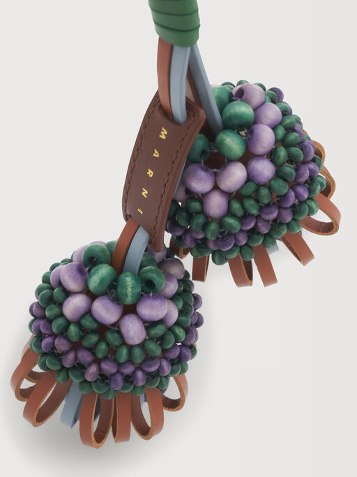 Brown and blue leather keyring with wooden bead detail - Key Rings