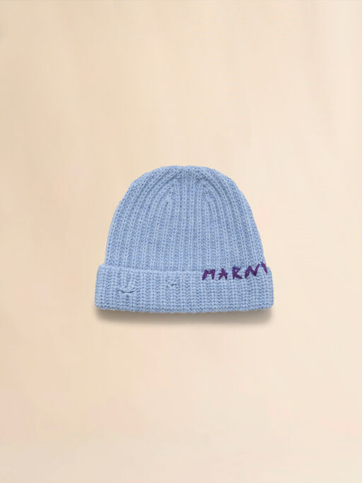 Blue Shetland wool beanie with Marni Mending - Hats