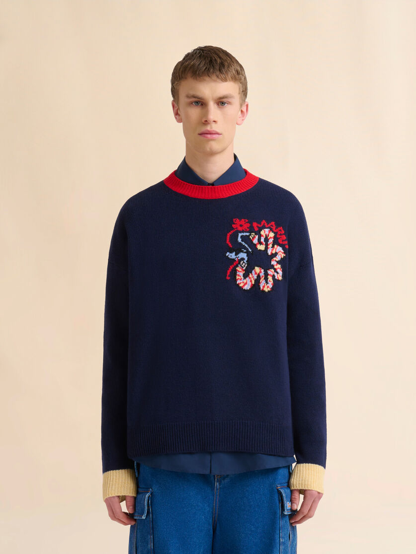 Blue wool jumper with jacquard snake - Pullovers - Image 2