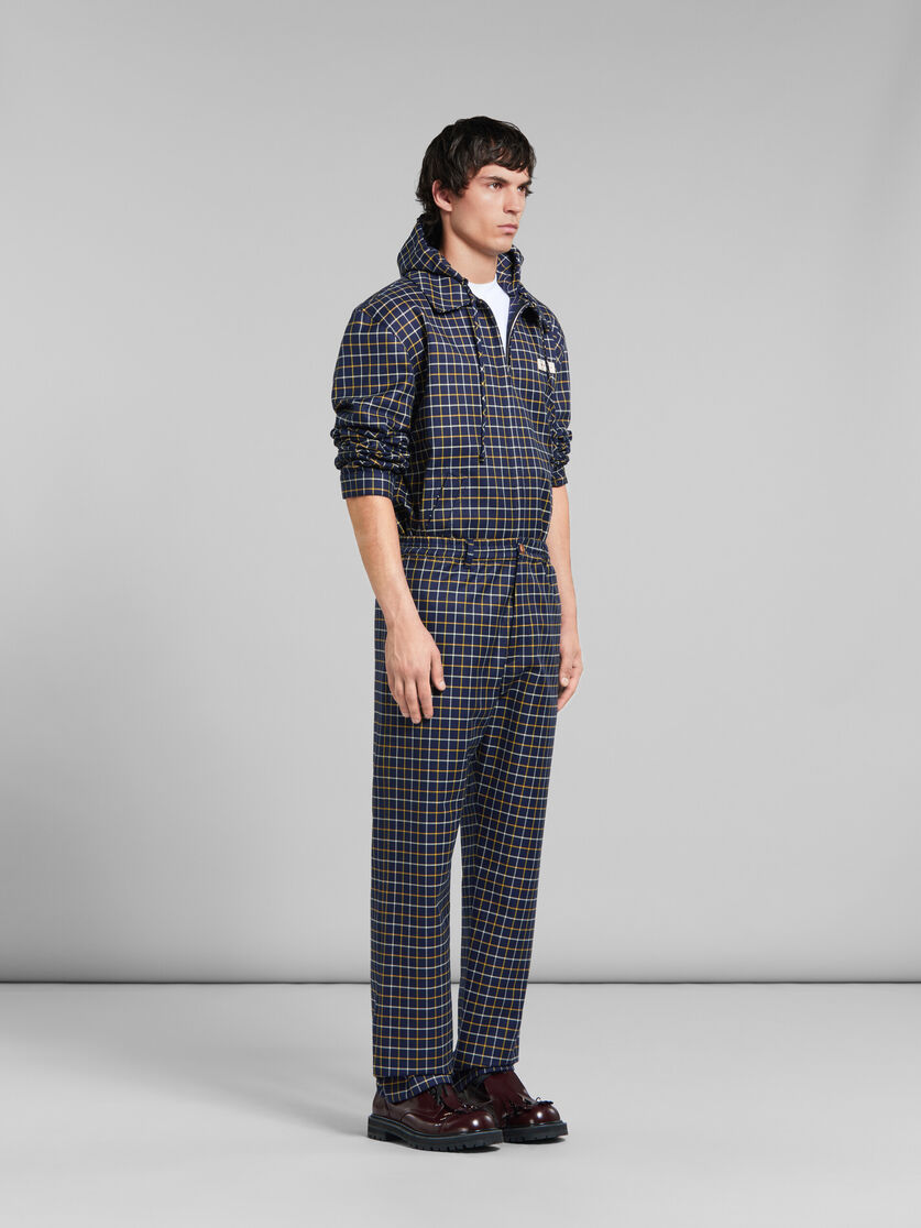 Blue checked wool and cotton track pants - Pants - Image 5