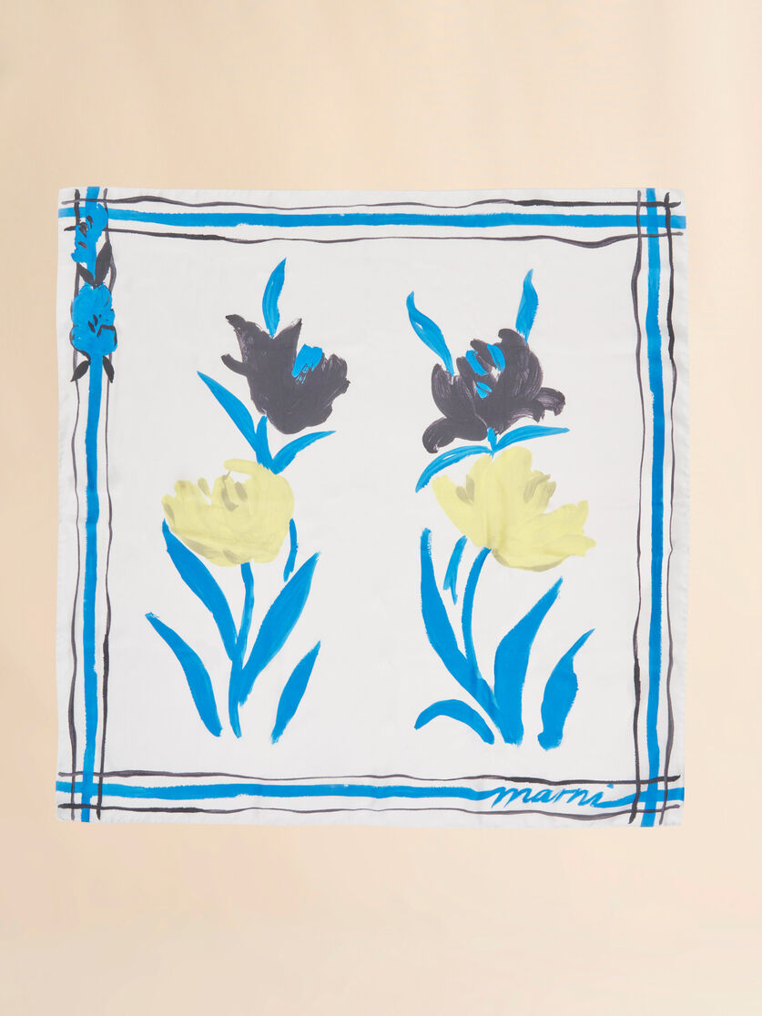 Blue floral print silk foulard, Image 1