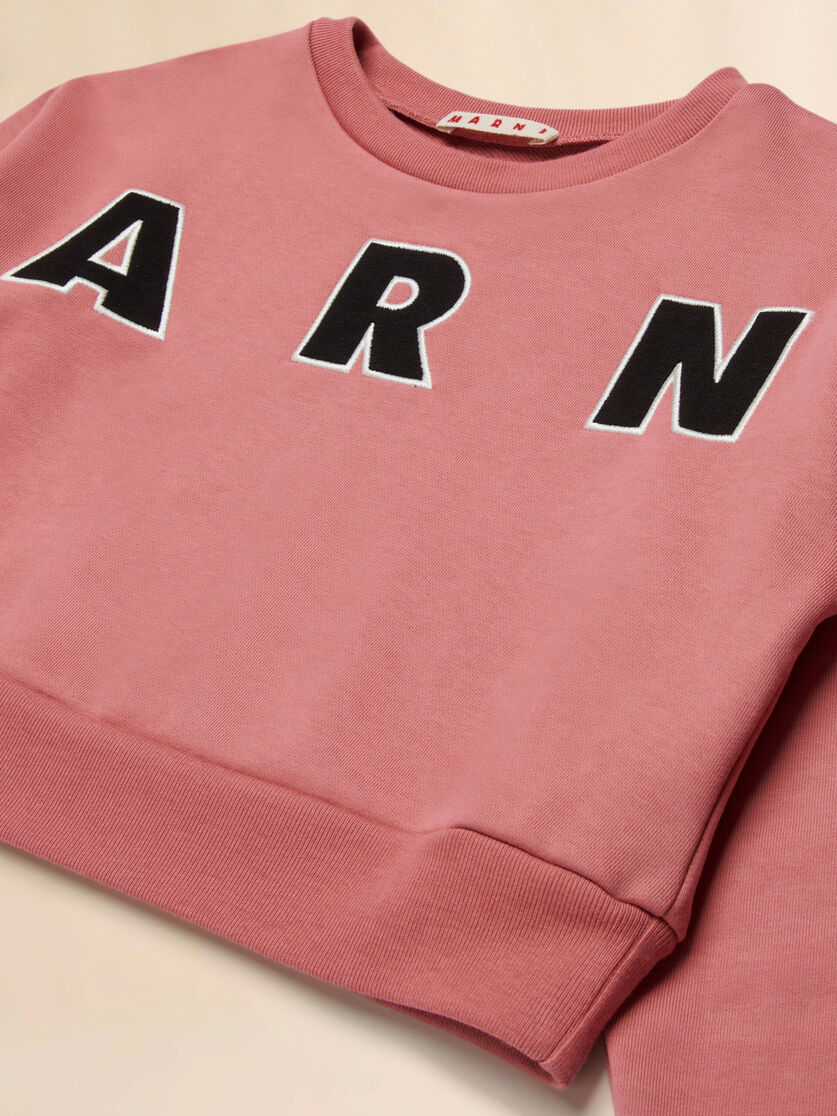 Pink cotton cropped sweatshirt with embroidered logo - Sweaters - Image 3