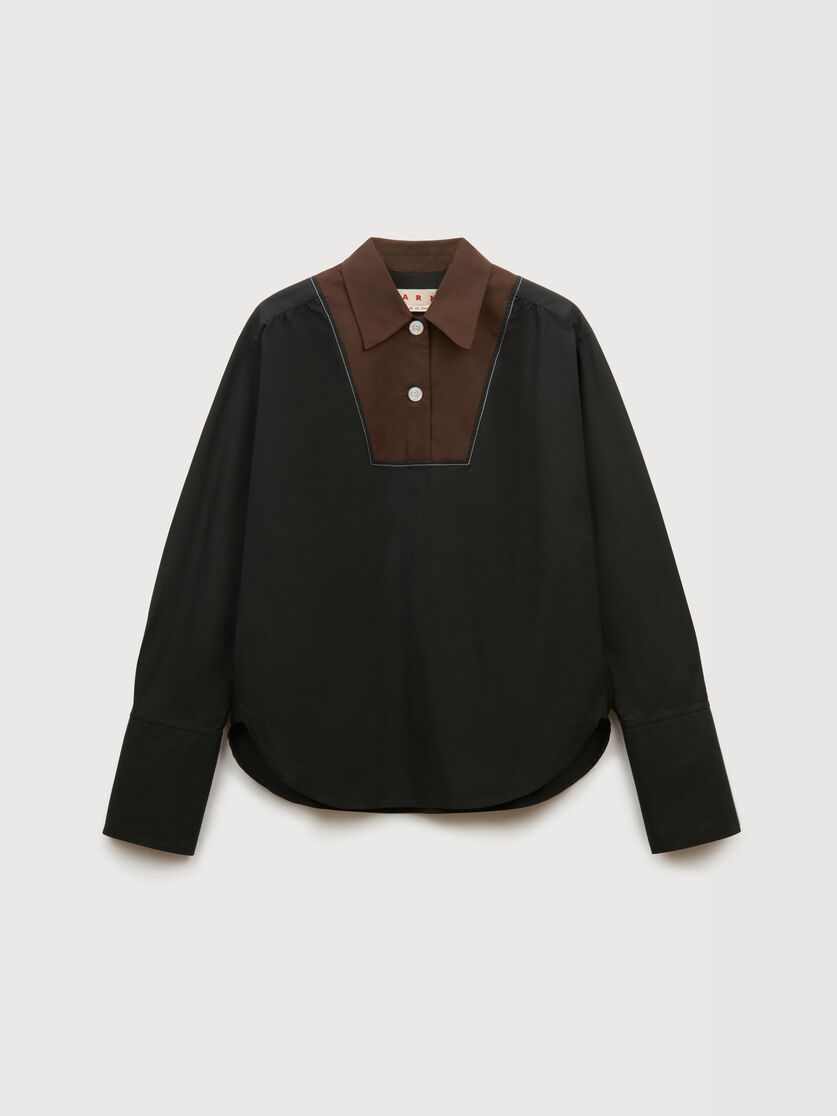 Black poplin shirt with contrast bib insert, Image 1