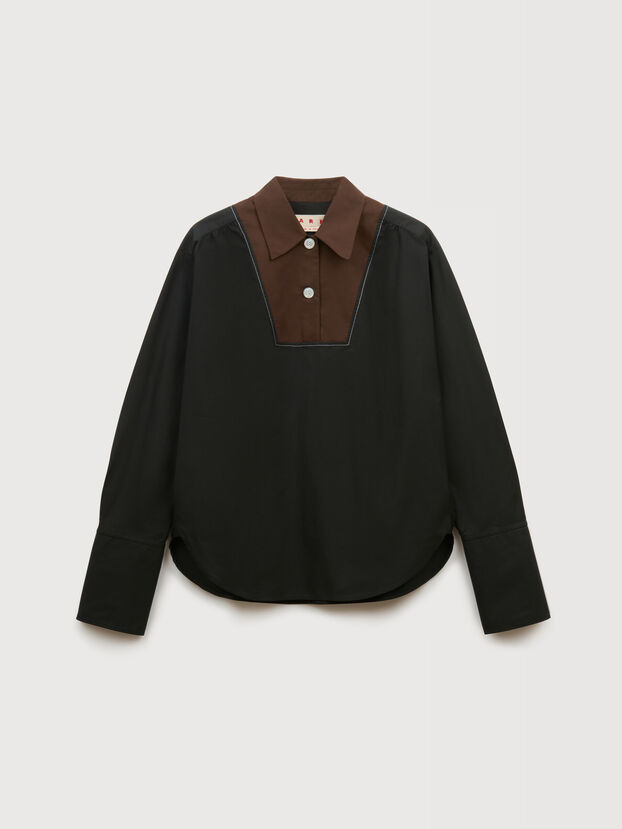 Black poplin shirt with contrast bib insert - Shirts