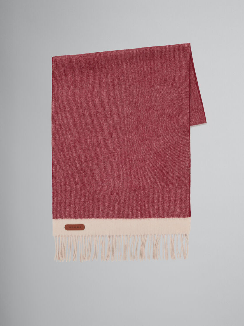 Burgundy virgin wool and cashmere scarf with leather patch - Scarves - Image 1