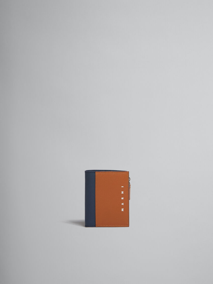 クリーム ディープブルー サフィアーノレザー製 二つ折りウォレット 、ファスナー式ポケット - 財布 - Image 1