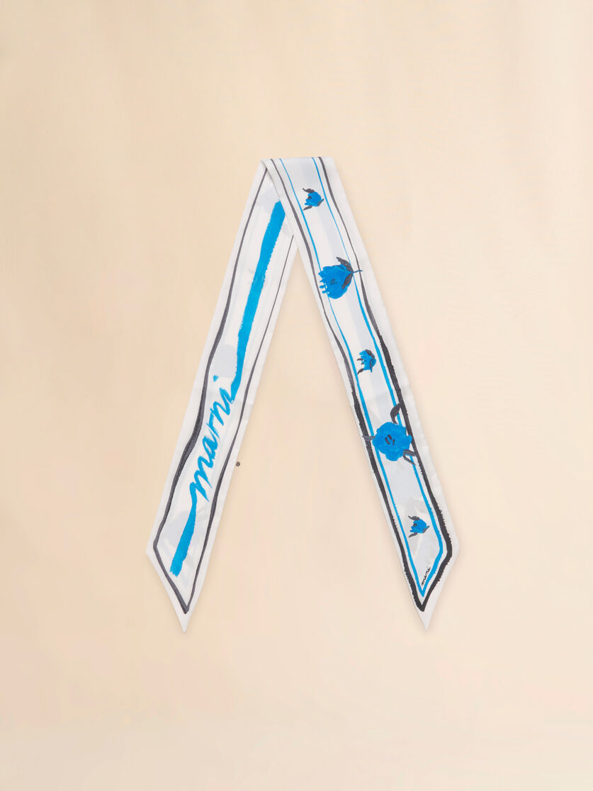 Blue floral print silk bandeau scarf, Image 1