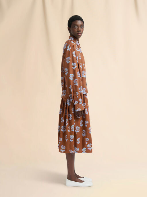 Brown poplin egg skirt with Sprayed Roses print - Skirts