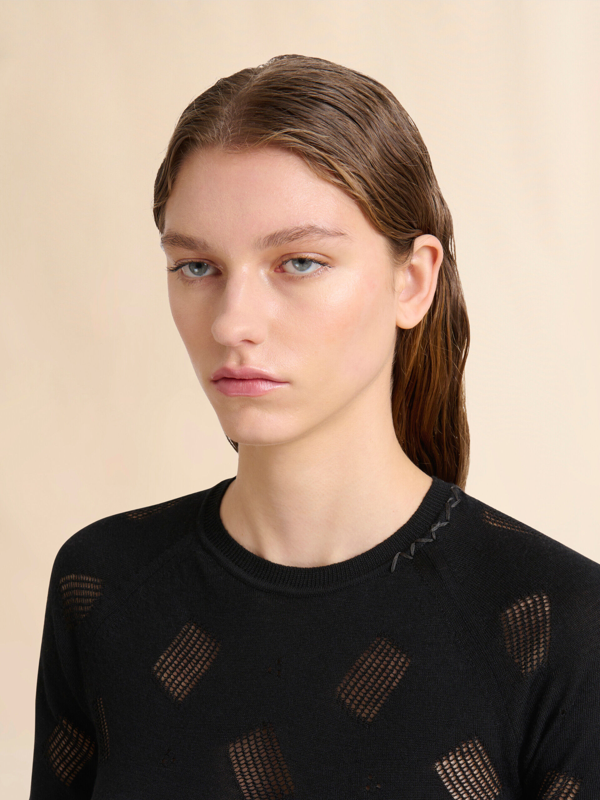 MARNI トップス Black wool-silk knit openwork top | Marni