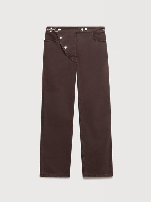 Purple drill trousers with asymmetric flap - Pants