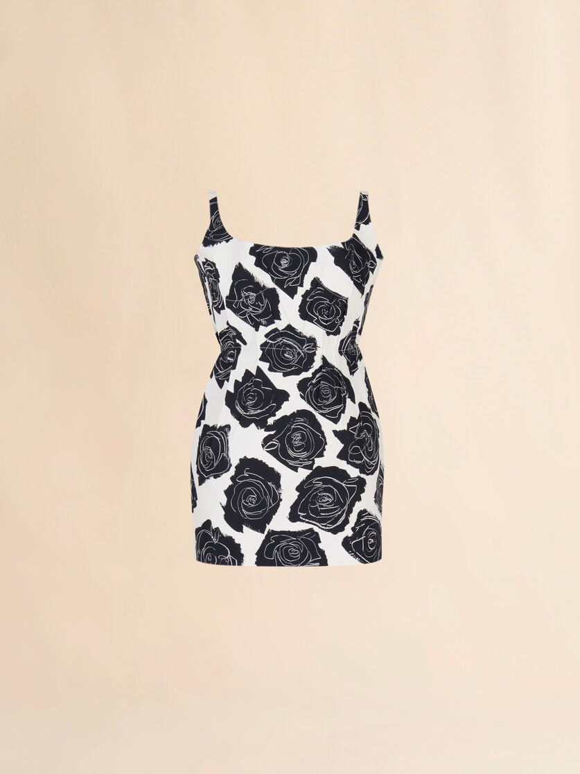 White bonded poplin mini dress with Luna print - Dresses - Image 1