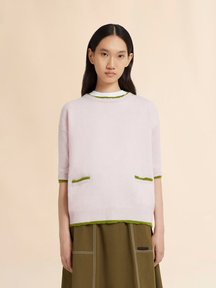 Pink wool-cashmere reverse cardigan jumper, Image 2