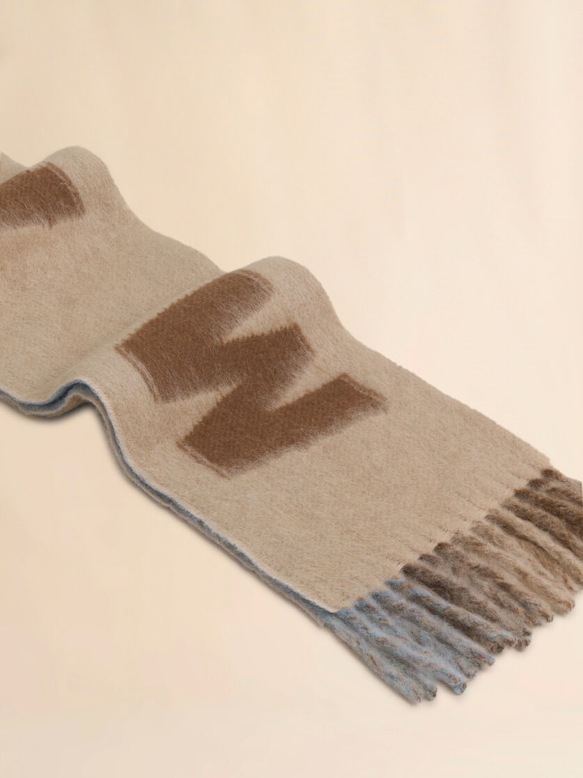 Light blue mohair and wool scarf with maxi logo - Scarves - Image 2