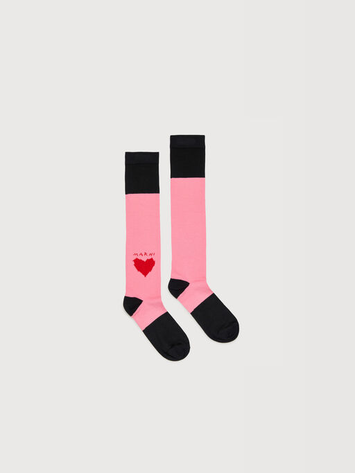 Calcetines de algod&oacute;n y nailon en negro y rosa con coraz&oacute;n Marni Mending - Calcetines