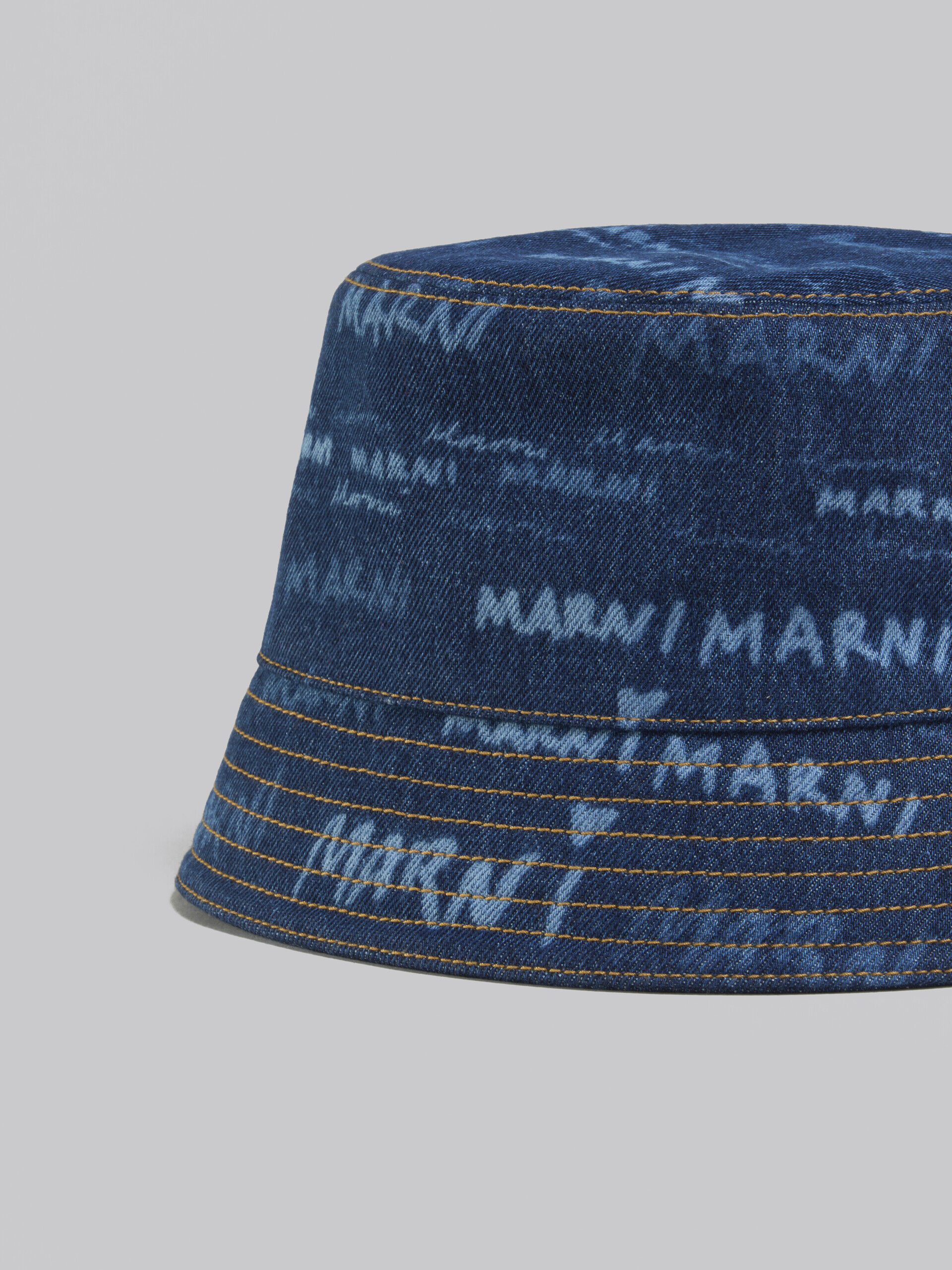 Blue denim bucket hat with Mega Marni motif | Marni
