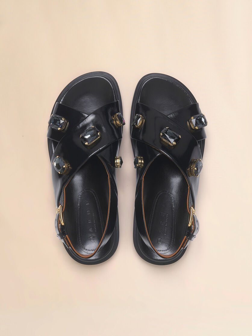 Black leather Fussbett with crystals, Image 4