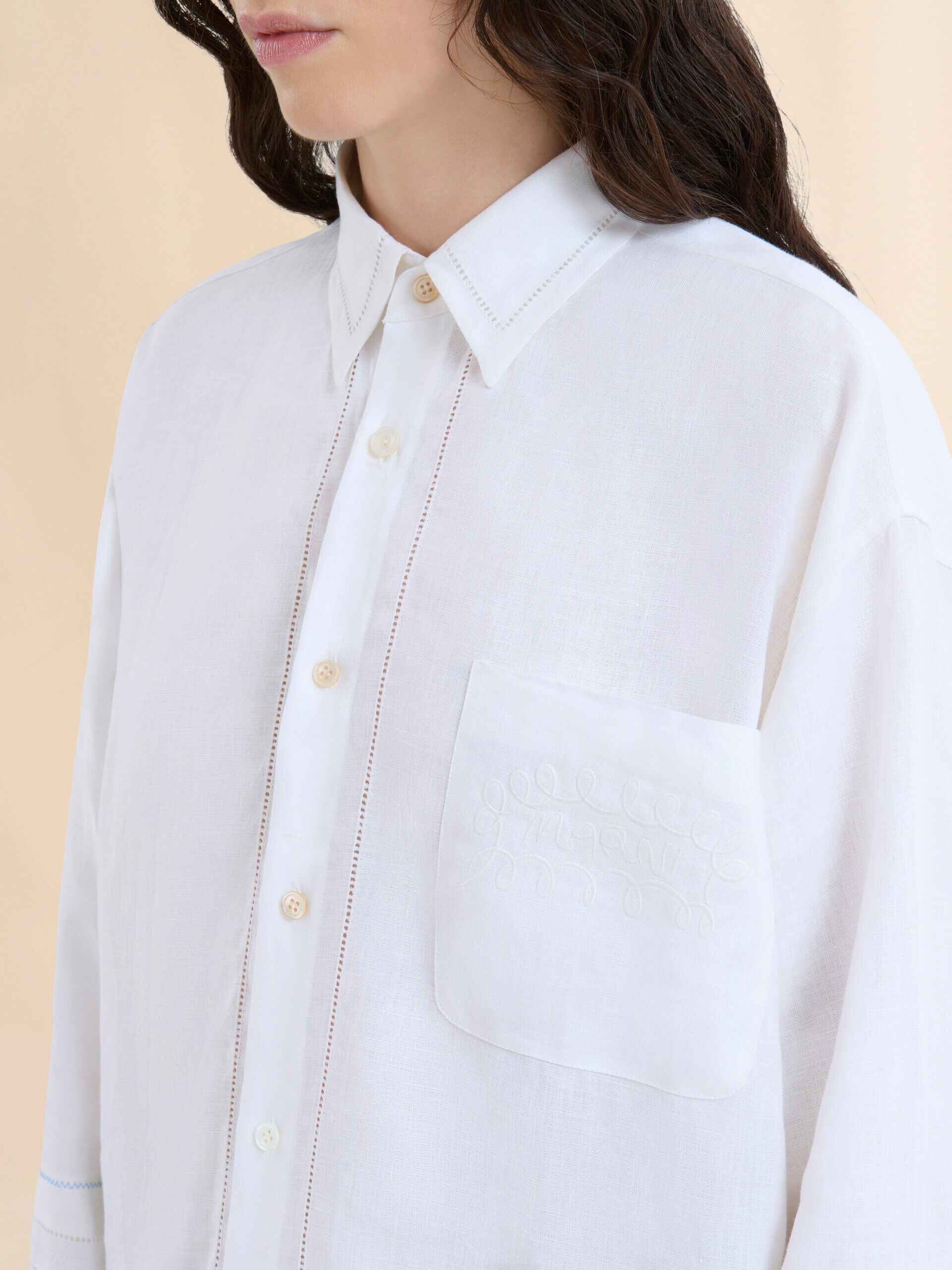ホワイト オープンワーク刺しゅう リネン製 シャツ | Marni