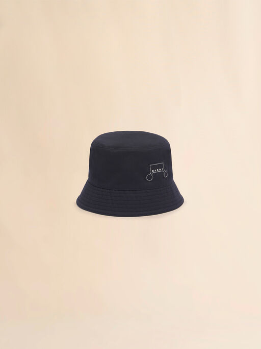 Deep blue organic gabardine bucket hat with Trunkaroo patch - Hats