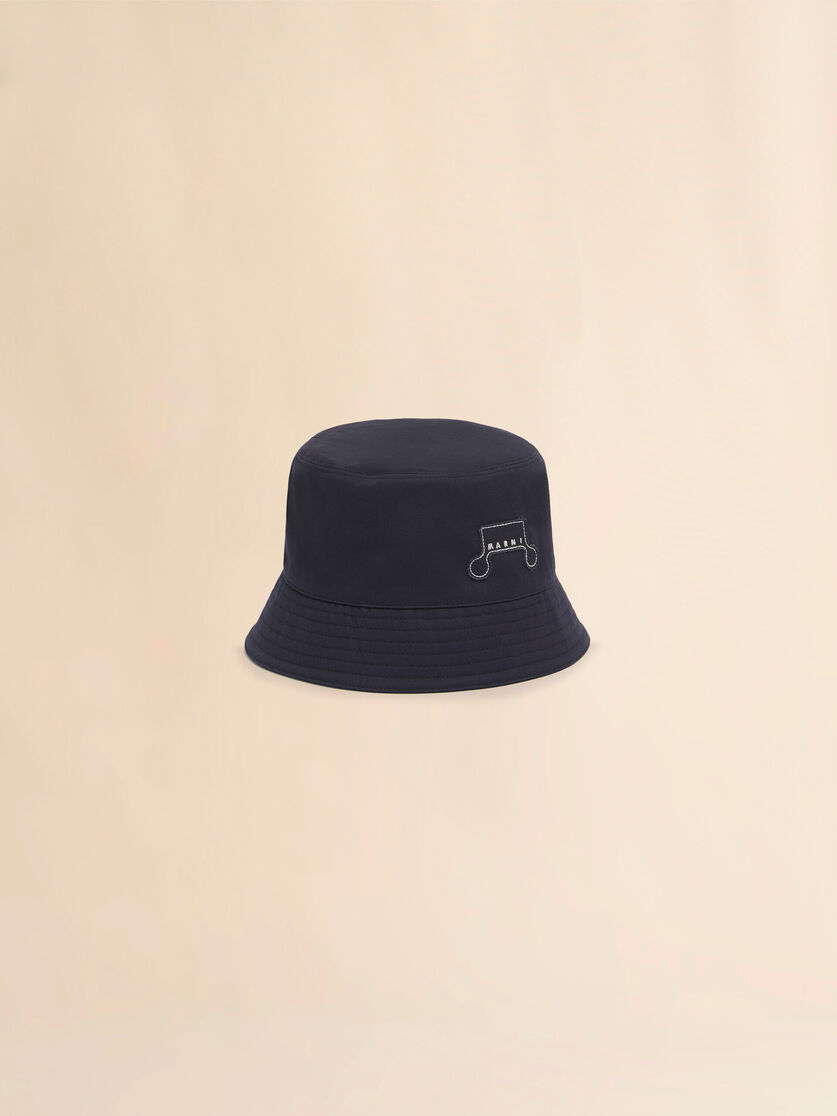 Deep blue organic gabardine bucket hat with Trunkaroo patch - Hats - Image 1