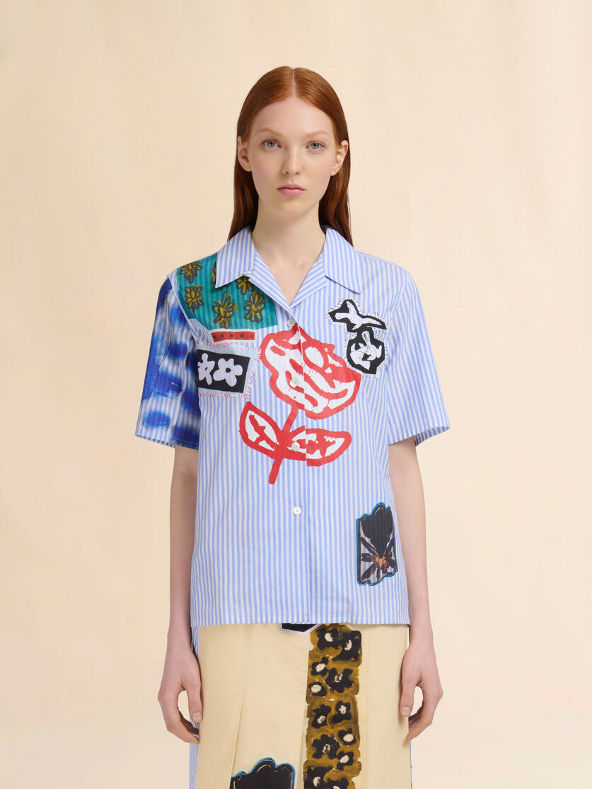 Blue striped poplin bowling shirt - Shirts - Image 2