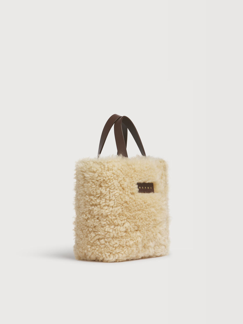 クリーム ムートン＆ブラウン レザー Museo Soft ミニバッグ, Image 6
