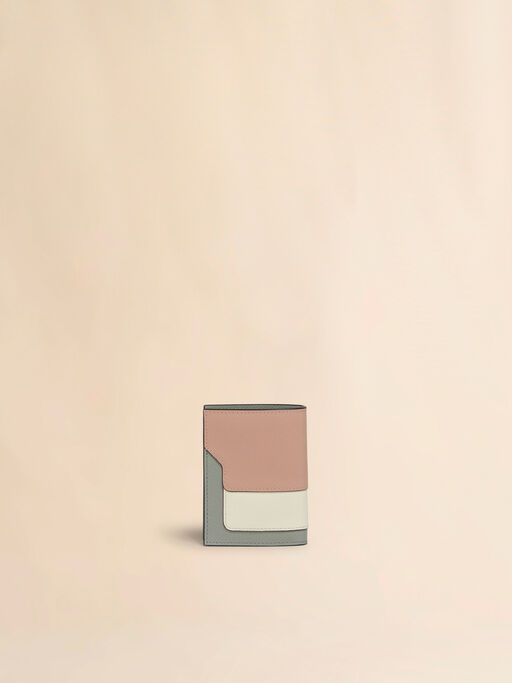 Light pink, white and grey saffiano leather bi-fold wallet - Wallets