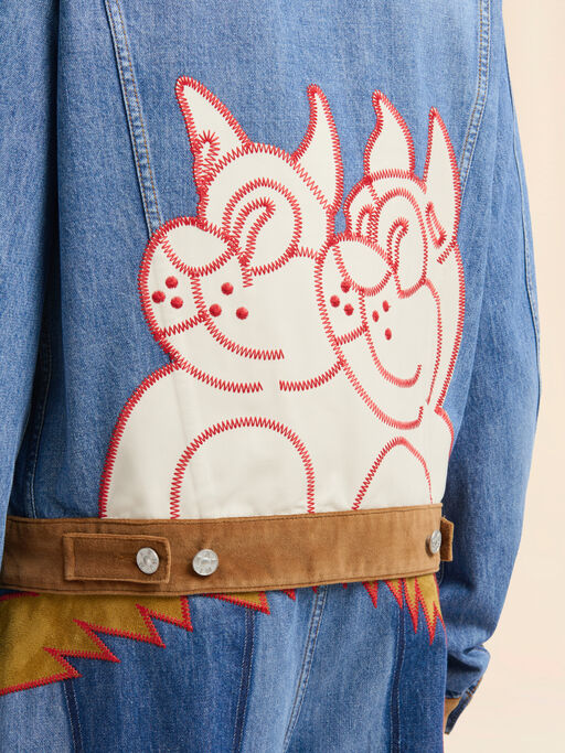 Blue denim trucker jacket with patch on back - Jackets