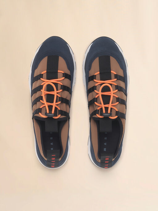 Light brown and blue lycra lace-up Running Sneaker - Sneakers