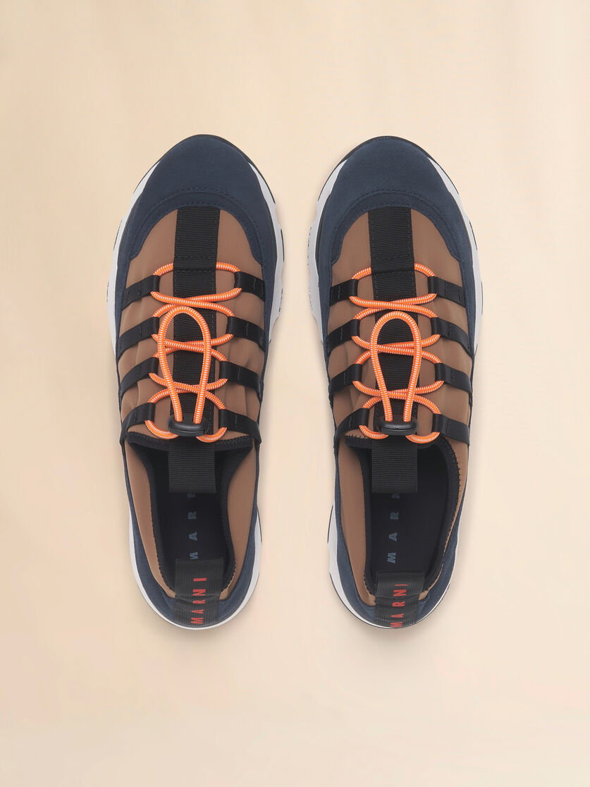 Light brown and blue lycra lace-up Running Sneaker, Image 4