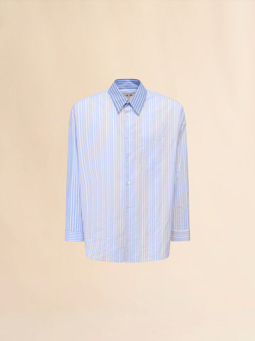 Camicia in cotone biologico azzurro con mix di righe - Camicie