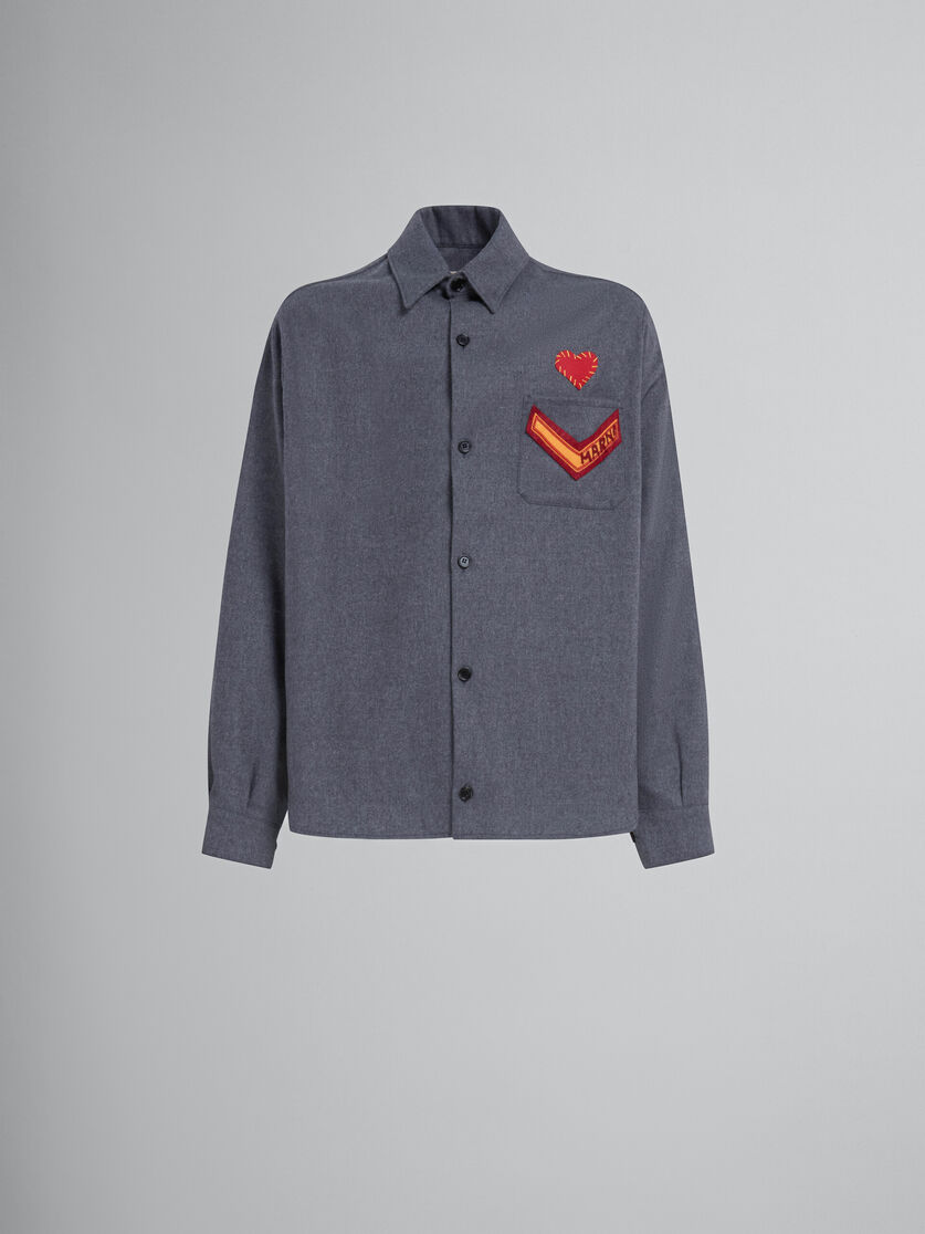 Grey flannel shirt with patches - Shirts - Image 1